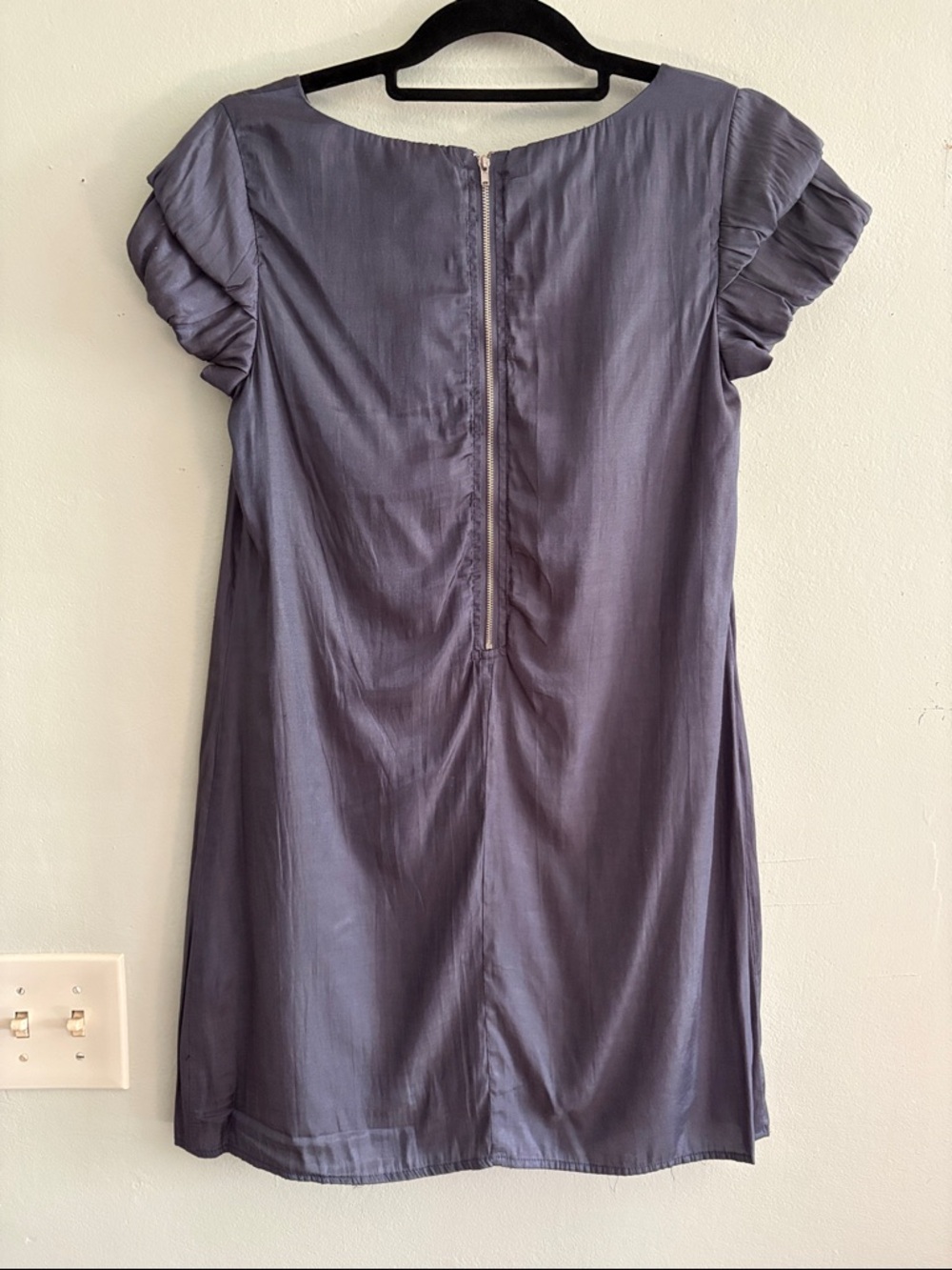 Criss Cross Slate Gray Cotton-silk Blend mini dress S - Picture 4 of 4